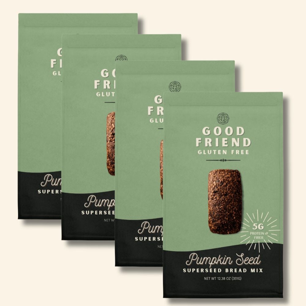 Good Friend Pumpkin Seed Bread Mix 4-pack displayed in packaging