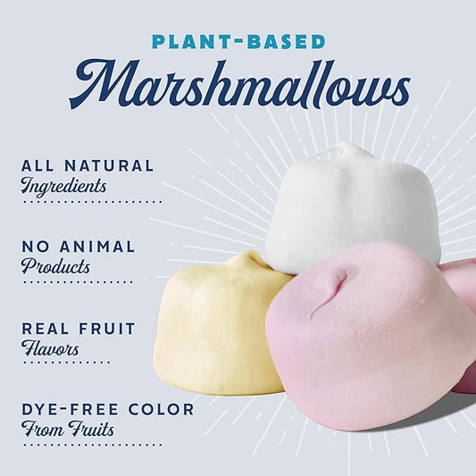 Mini vegan marshmallows from Good Mallow, soft, fluffy, and white with a smooth texture, ideal for snacking or baking.