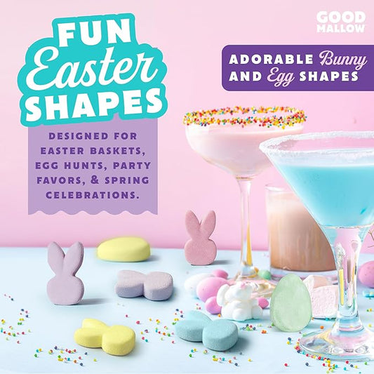 Plant-based marshmallow eggs by Good Mallow, featuring colorful, soft, and fluffy marshmallow candies in egg shapes.