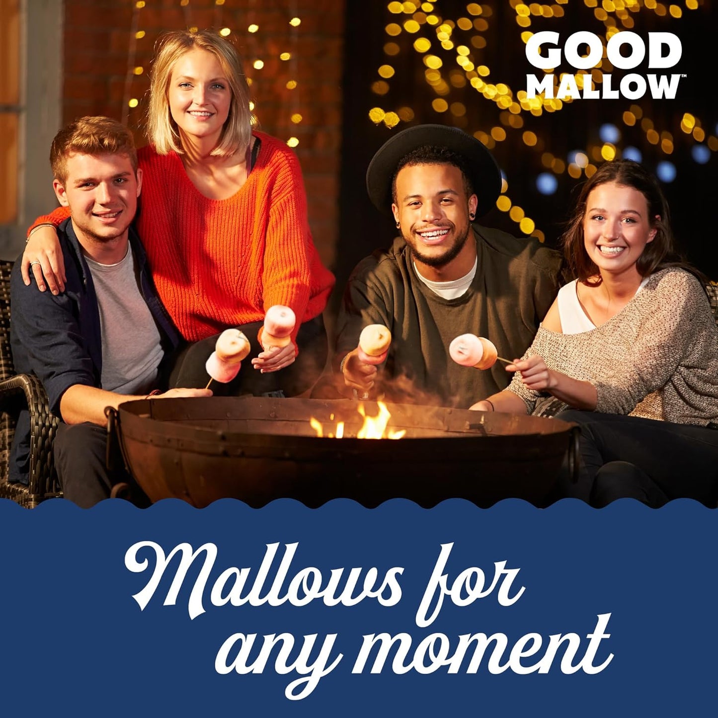 Mini vegan marshmallows from Good Mallow arranged around a firepit for roasting and snacking.