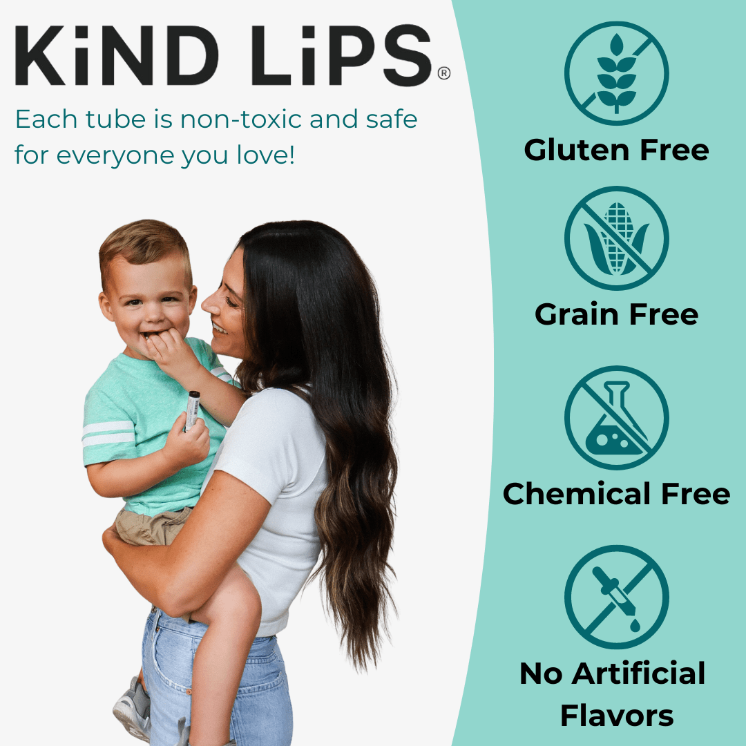 Kind Lips Wild Cherry organic lip balm featuring a sleek tube with cherry flavor branding and a natural, nourishing design.