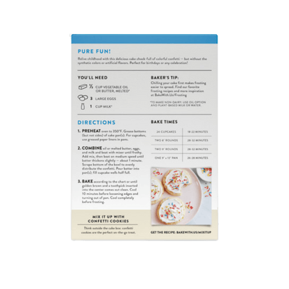King Arthur Confetti Cake Mix box with colorful sprinkles, ready for baking a festive celebration cake.