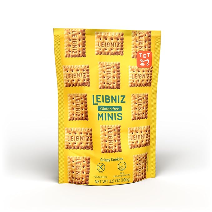 Love Me Gluten Free Leibniz Gluten Free Minis cookies in a package, showcasing small, crispy biscuit snacks suitable for gluten-free diets.