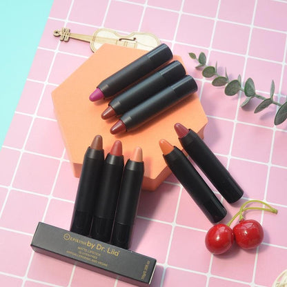 EpiLynx Perfect Lip Crayon showing smooth, hydrated lips with buildable color in a natural lipstick balm pencil style.