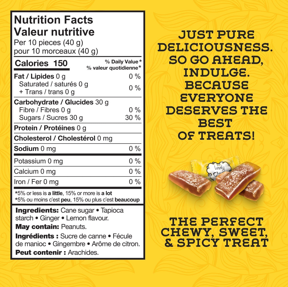 Lovely Candy Company Lemon Ginger Chews in a clear wrapper, showcasing the chewy ginger candies with lemon flavor.