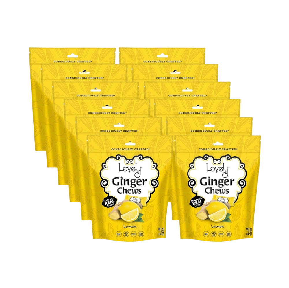 Assorted Lemon Ginger Chews by Lovely Candy Company, colorful ginger candies with bright lemon flavor.