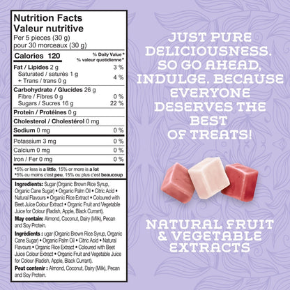 Organic sour chewy candies by Lovely Candy Company with vibrant fruit flavors in colorful packaging.
