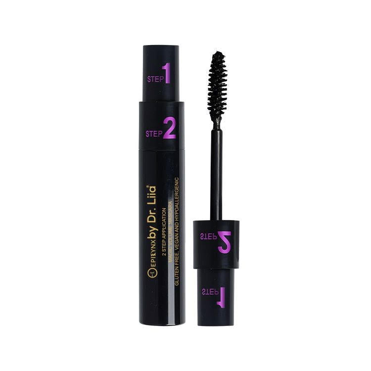 EpiLynx Epilynx Magic Lengthening & Volumizing Vegan mascara with a black brush and bristles, smudge-resistant formula visible.