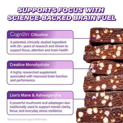 MOSH Chocolate Sea Salt protein bar featuring chocolate coating with sea salt flakes, displayed on a white background.