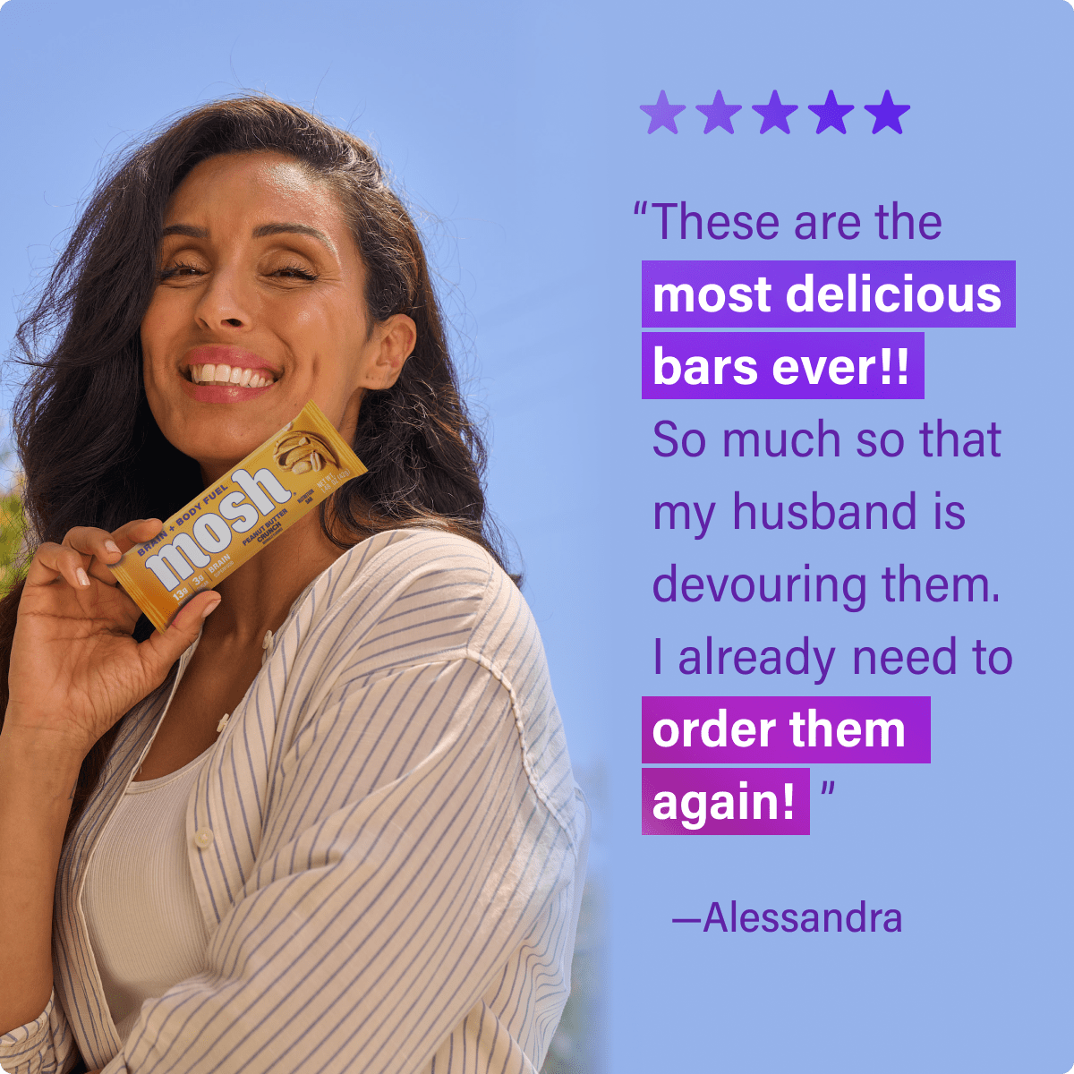 MOSH Peanut Butter Crunch Protein Bars featuring crunchy peanut butter flavor and a durable protein snack for energy.