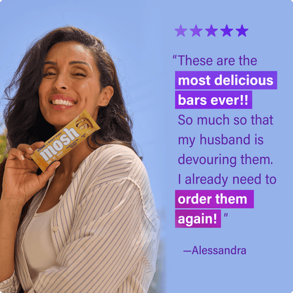 MOSH Peanut Butter Crunch Protein Bars featuring crunchy peanut butter flavor and a durable protein snack for energy.