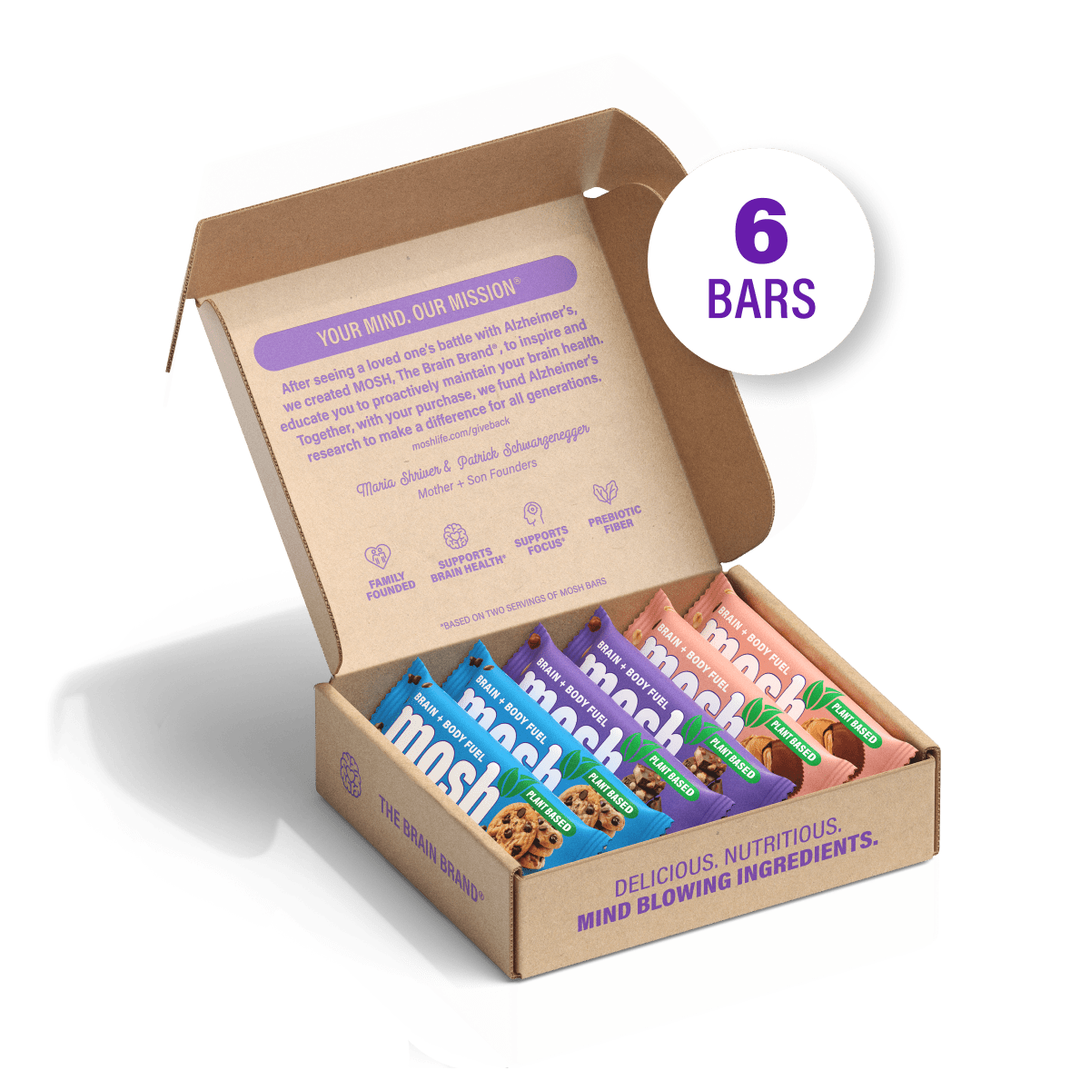 Assorted MOSH Plant Powered Trial Pack of protein bars with colorful packaging and natural ingredients for a nutritious snack.