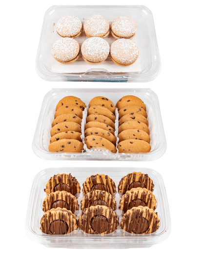Three boxes of My Dad's Cookies Chocolate Lover's Assortment in 6oz packages, featuring assorted chocolate cookies.