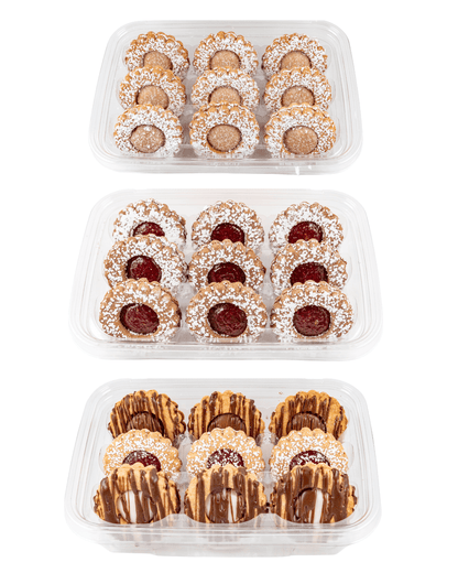 Three 6oz boxes of My Dad's Cookies Flavor Adventure Assortment featuring a variety of cookie flavors.