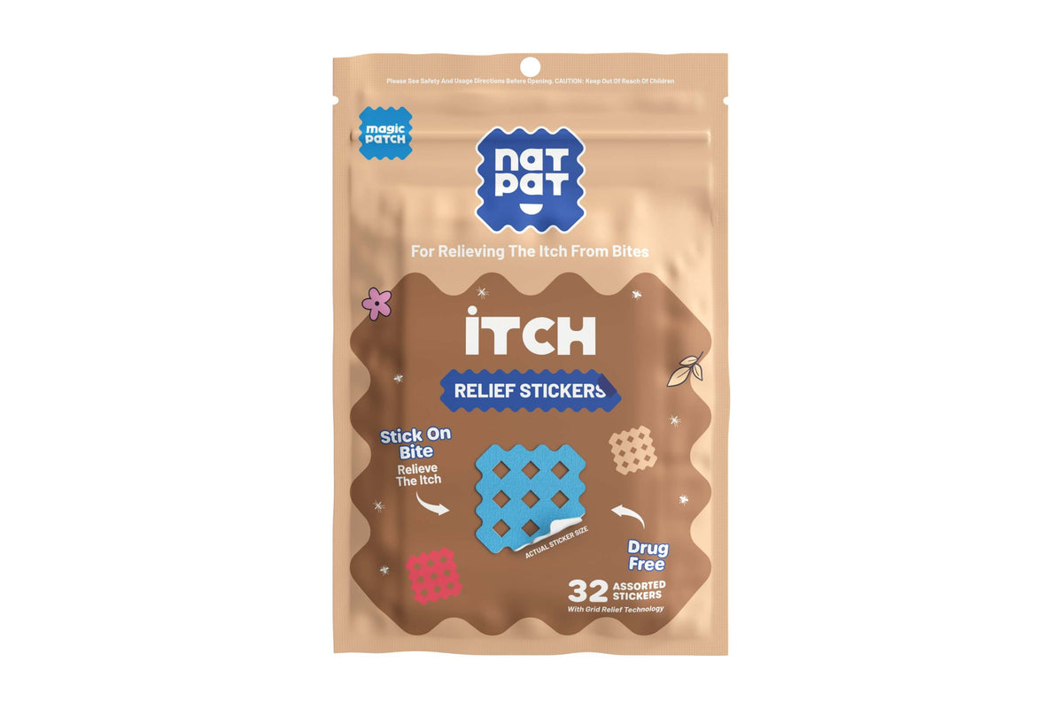 Natural patch relief patches by NATPAT shown on skin, designed to soothe itching with natural ingredients for effective relief.