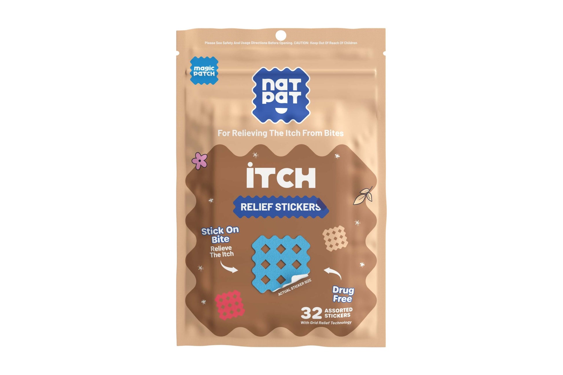Natural patch relief patches by NATPAT shown on skin, designed to soothe itching with natural ingredients for effective relief.
