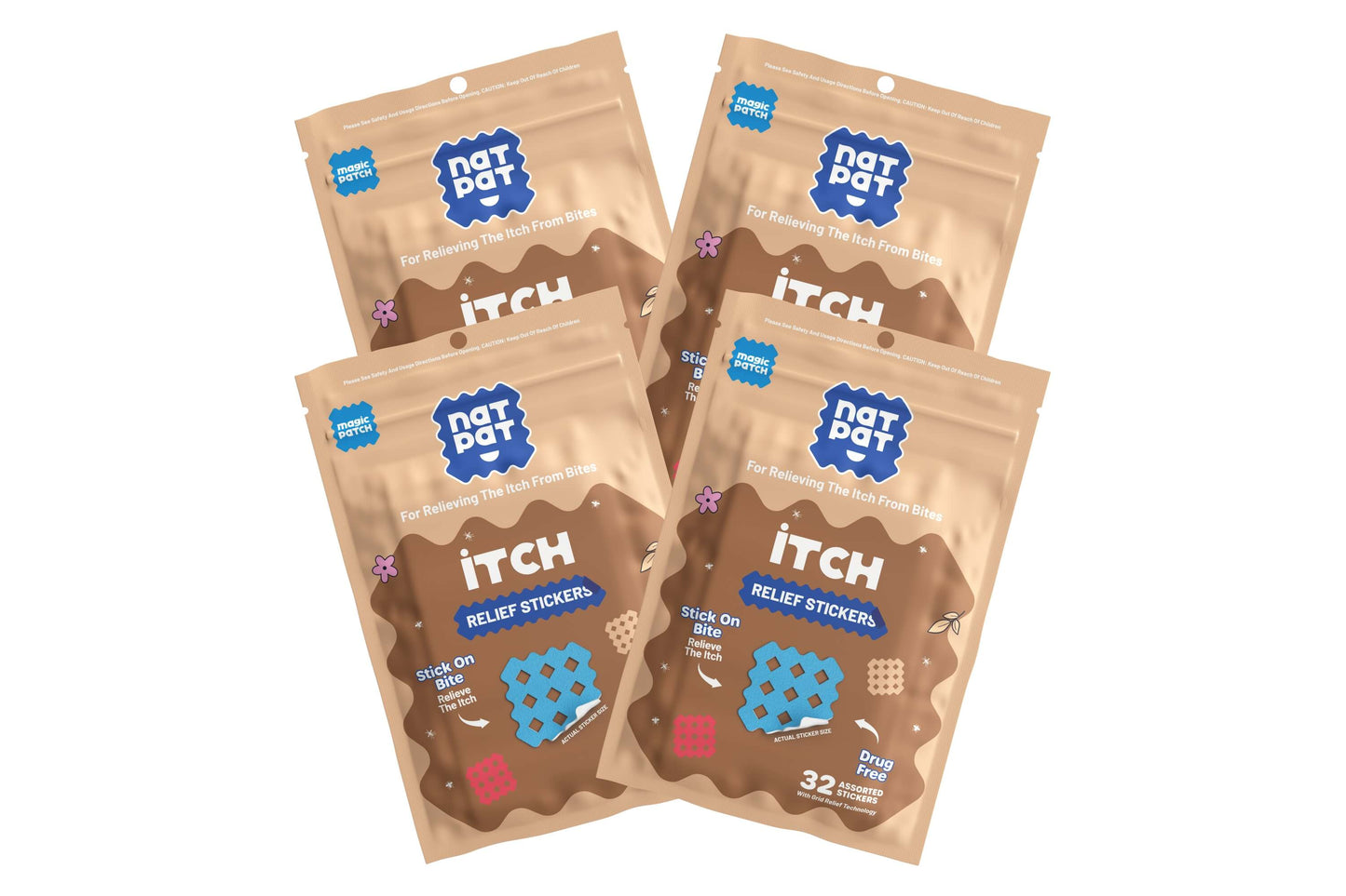 NatPat MagicPatch Itch Relief Patches in natural color, showing adhesive patches designed to soothe skin irritation and itching.