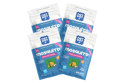 NATPAT BuzzPatchV mosquito repellent patches for adults, shown on skin, providing portable protection against mosquitoes.