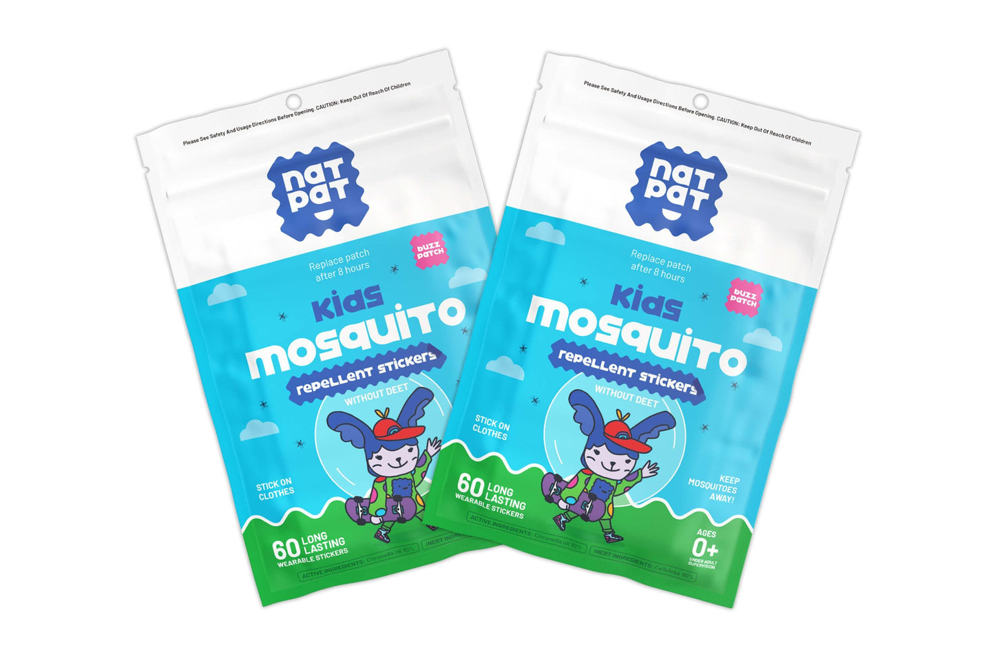 NatPat BuzzPatch natural mosquito repellent patches for kids, providing bite-free outdoor fun with effective mosquito protection.