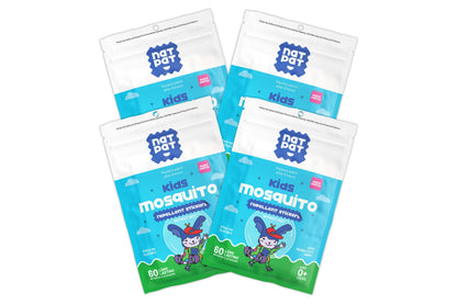 NatPat BuzzPatch natural mosquito repellent patches for kids, providing bite-free outdoor fun and protection against mosquitoes.