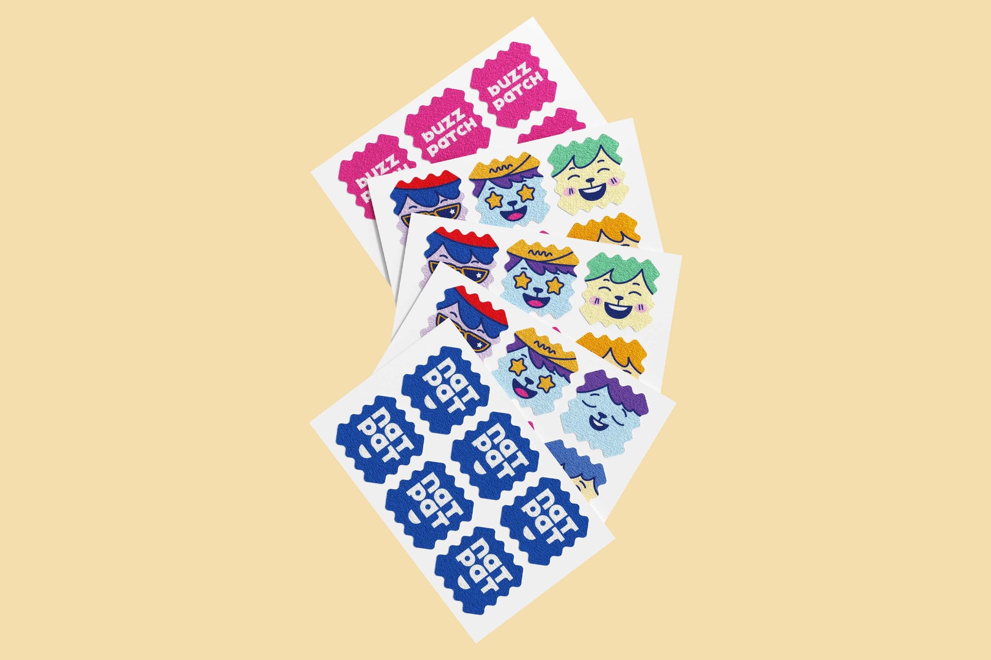 NatPat BuzzPatch natural mosquito repellent patches for kids, shown on skin for bite-free outdoor fun and protection.