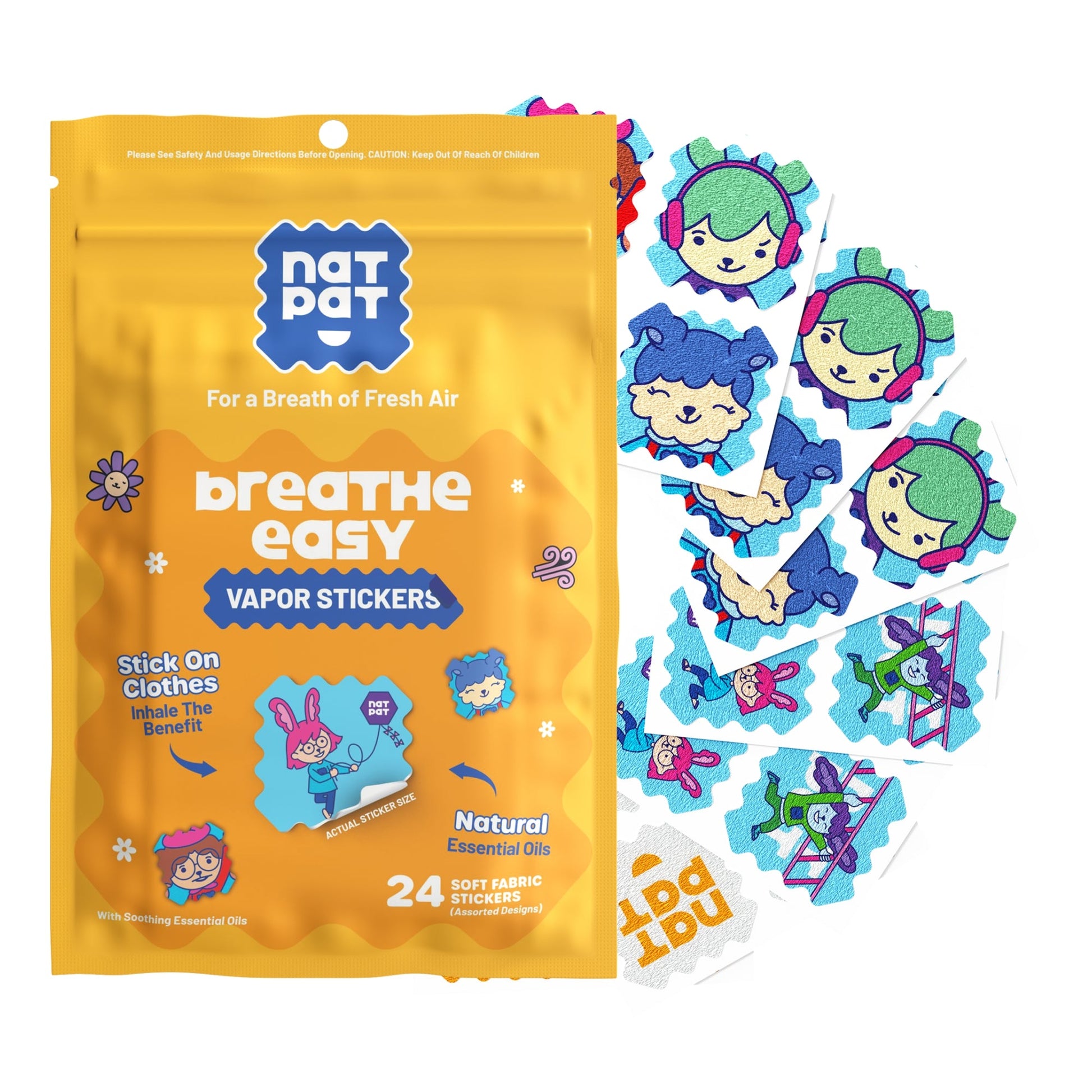 NATPAT StuffyPatch Breath Easy Stickers for natural congestion and allergy relief, showing the adhesive patches on skin.