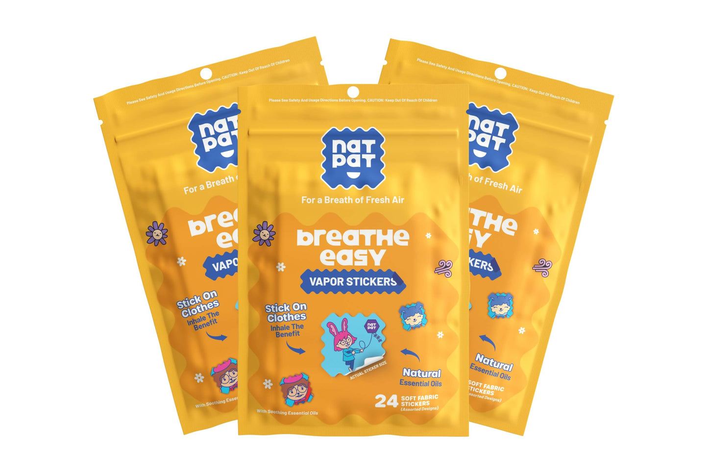 NATPAT StuffyPatch Breath Easy Stickers for natural relief from congestion and allergies, shown on a person’s nose.