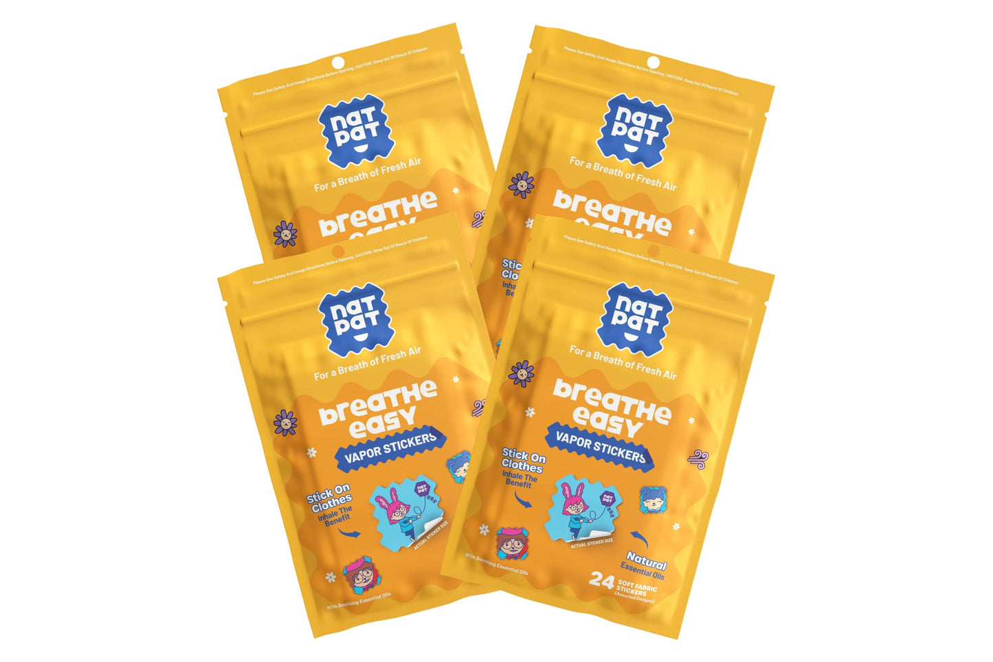 NATPAT StuffyPatch Breath Easy Stickers for natural congestion and allergy relief, shown applied to the nose area.