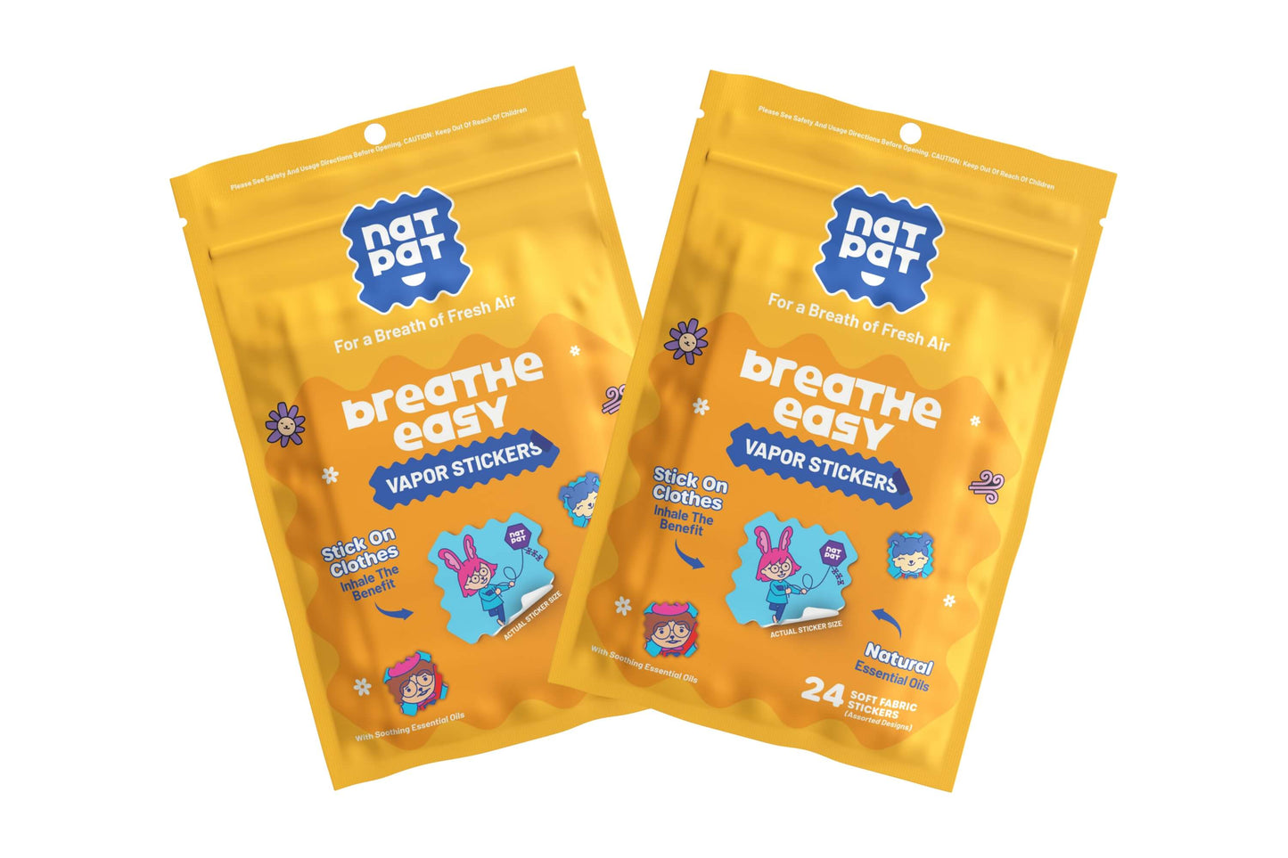 NATPAT StuffyPatch Breath Easy Stickers for natural congestion and allergy relief, shown on skin with packaging in the background.