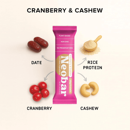 one neobar with cranberry, dates, rice protein and cashews