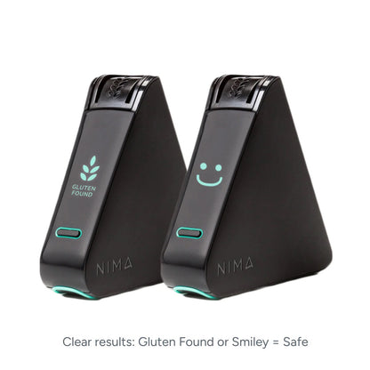 Nima Sensor from Nima Starter Pack showing a compact, portable food allergen testing device with digital display screen.