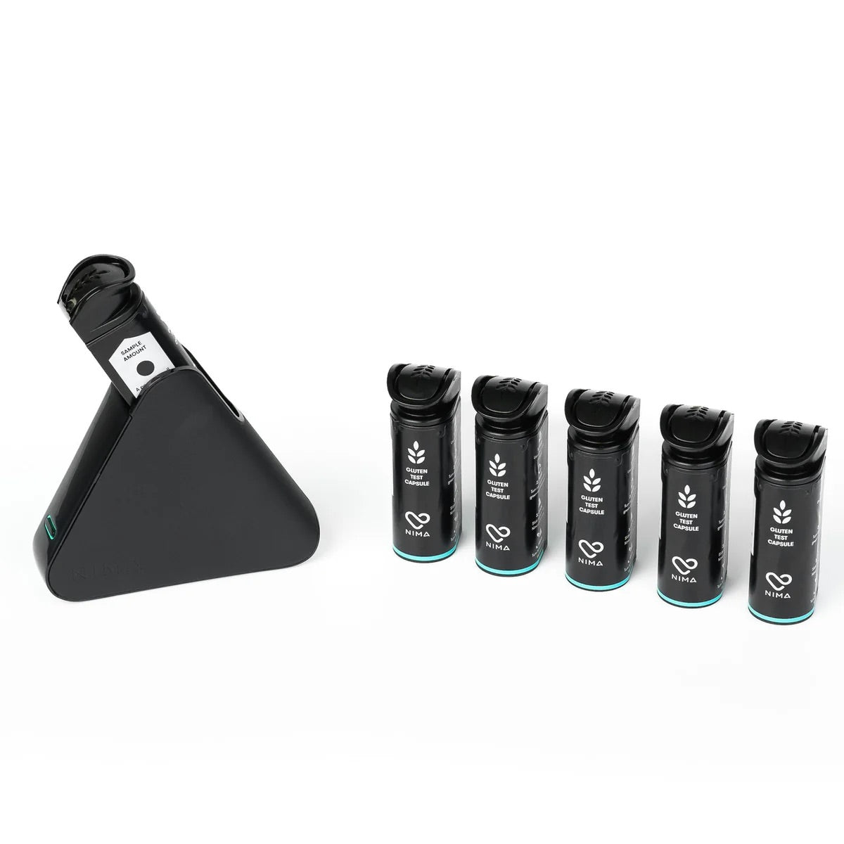 Nima Starter Pack with Nima sensor and testing accessories for gluten and allergen detection, displayed on a clean background.
