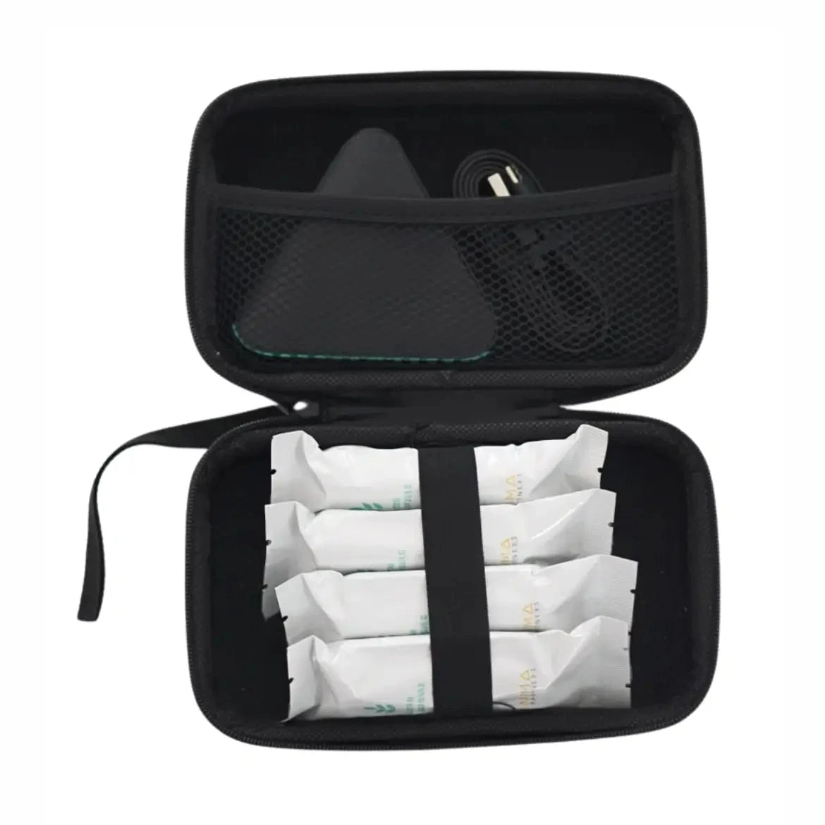 NIMA™ Travel Case accessory in sleek black with compact design, featuring zipper closure and NIMA branding on the exterior.