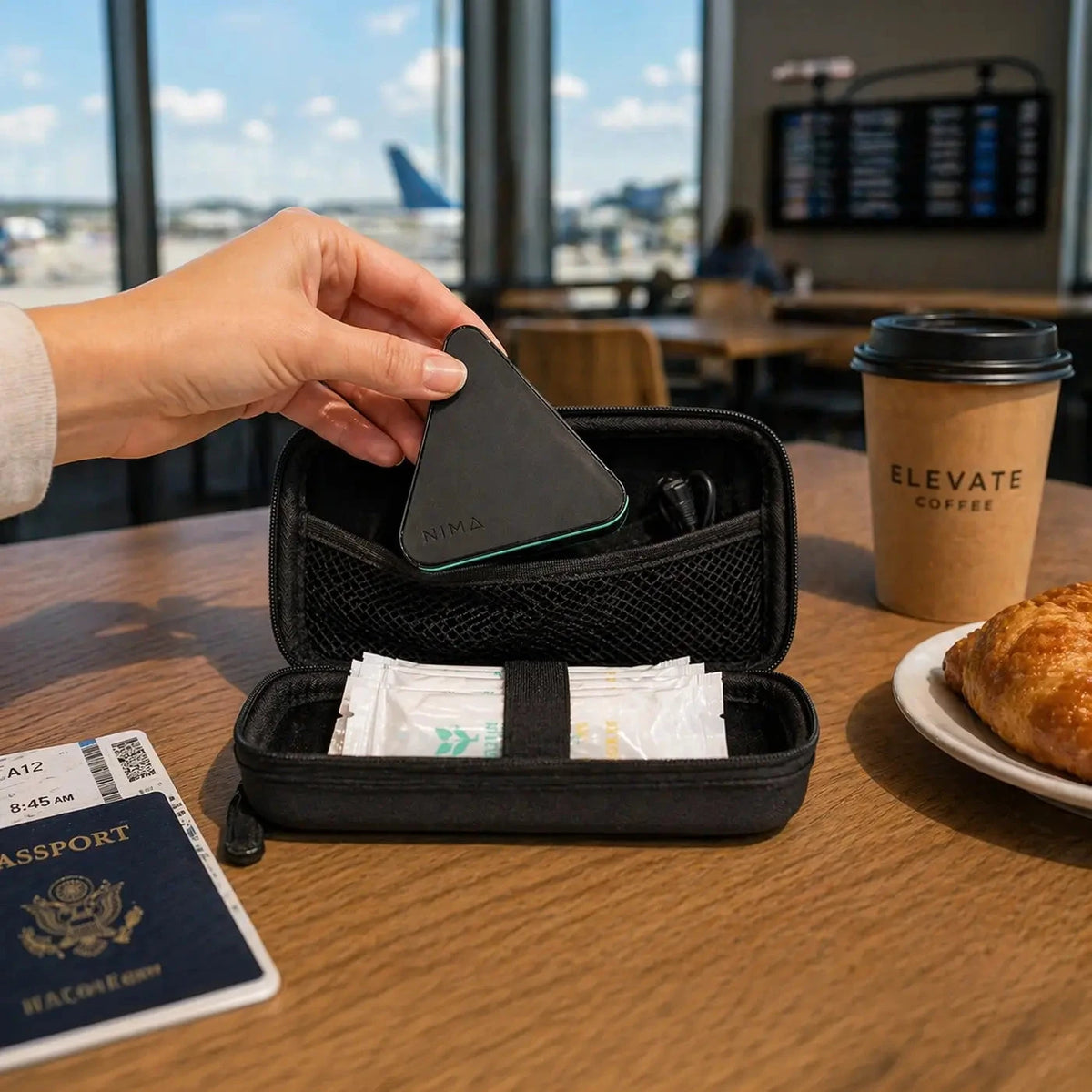 NIMA™ Travel Case accessory in black with compact design and zipper closure, designed for secure storage of travel essentials.