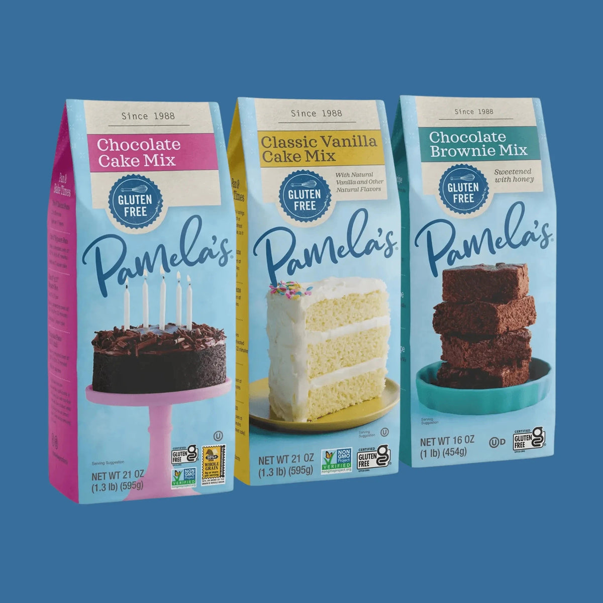 Pamela's Products Celebration Baking Bundle including gluten-free baking mixes and ingredients on a white background.