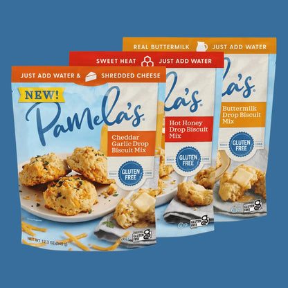 Pamela's Products gluten-free Drop Biscuit Mix Variety Bundle with multiple biscuit mixes in colorful packaging.