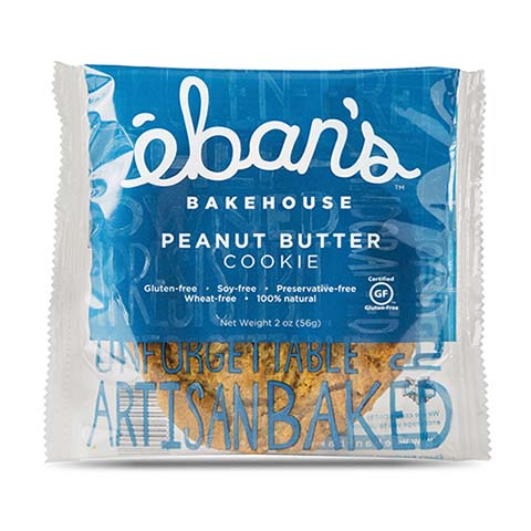 Eban’s Bakehouse gluten-free peanut butter cookie in individual packaging, part of the 15-pack variety cookie assortment.
