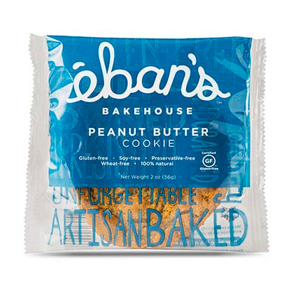 Eban’s Bakehouse gluten-free peanut butter cookie in individual packaging, part of the 15-pack variety cookie assortment.
