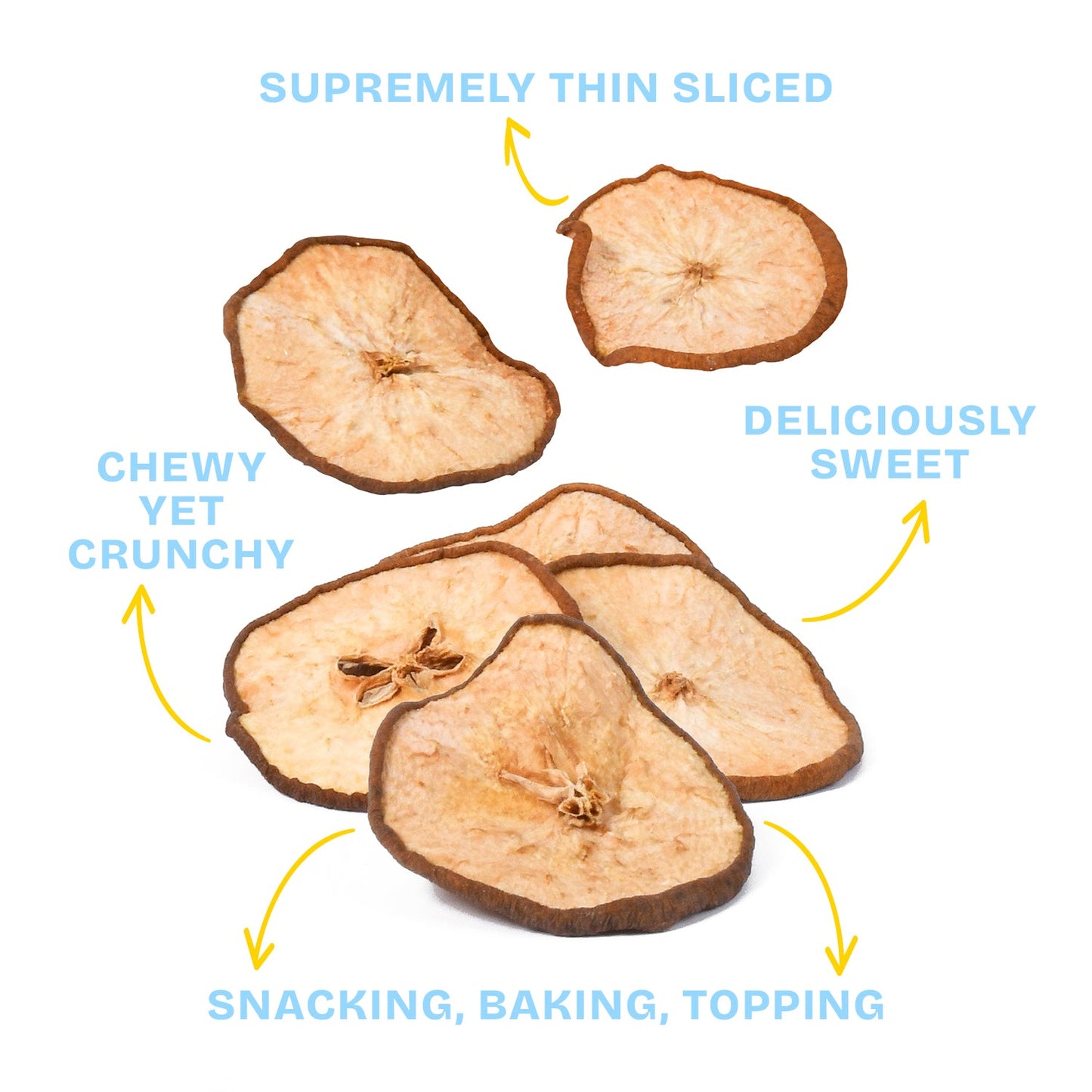 Drybox Pear Chips in a resealable 3-pack, featuring crispy dried pear slices in colorful packaging.