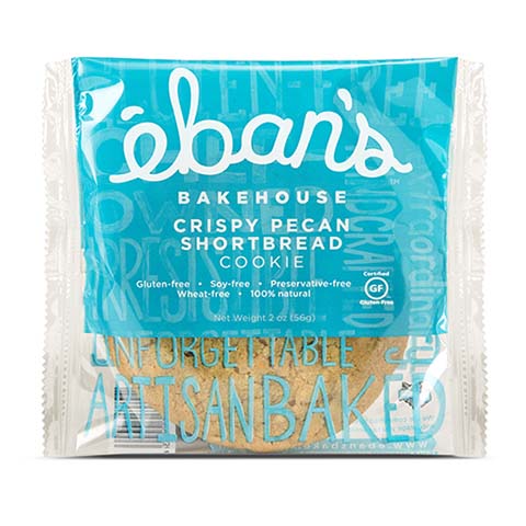 Individual pack of Eban’s Bakehouse gluten-free pecan shortbread cookies from the 15-pack variety box.