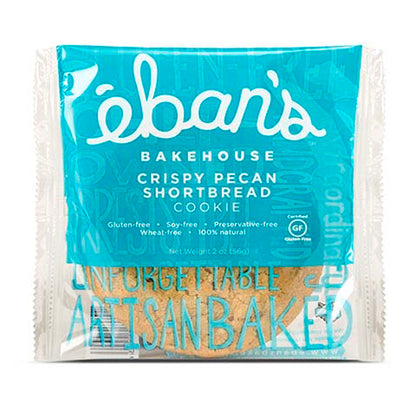 Individual pack of Eban’s Bakehouse gluten-free pecan shortbread cookies from the 15-pack variety box.