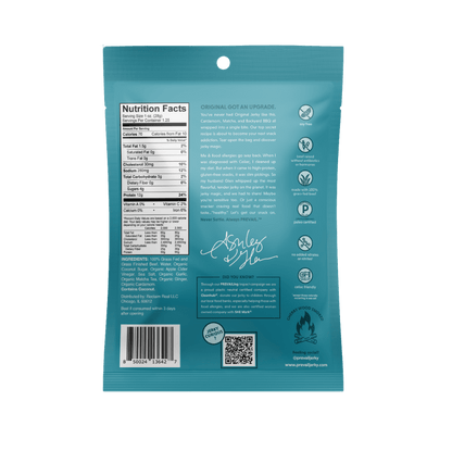 PREVAIL Jerky Original Beef Jerky single-serve pack, 8 pieces, savory and tender beef snack in resealable packaging.