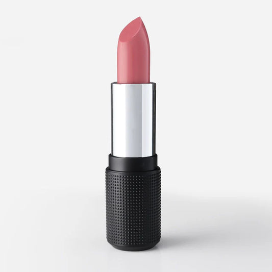 Red Apple Lipstick Audrey lipstick in vibrant red shade, shown in a close-up image with the lipstick tube and swatch on skin.