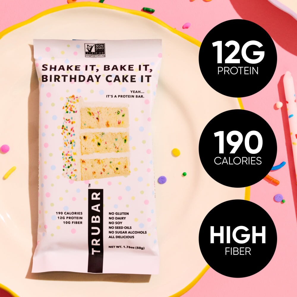 Shake It, Bake It, Birthday Cake It Protein Bars TRUBRANDS 
