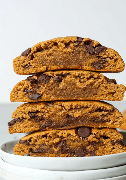 Sweet Addison's protein cookie with 17g protein, showing a close-up of the delicious chocolate chip cookie on a plate.