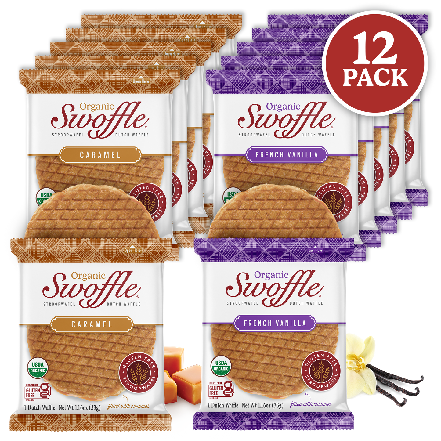 Swoffle Organic Caramel & French Vanilla  12 Pack Variety