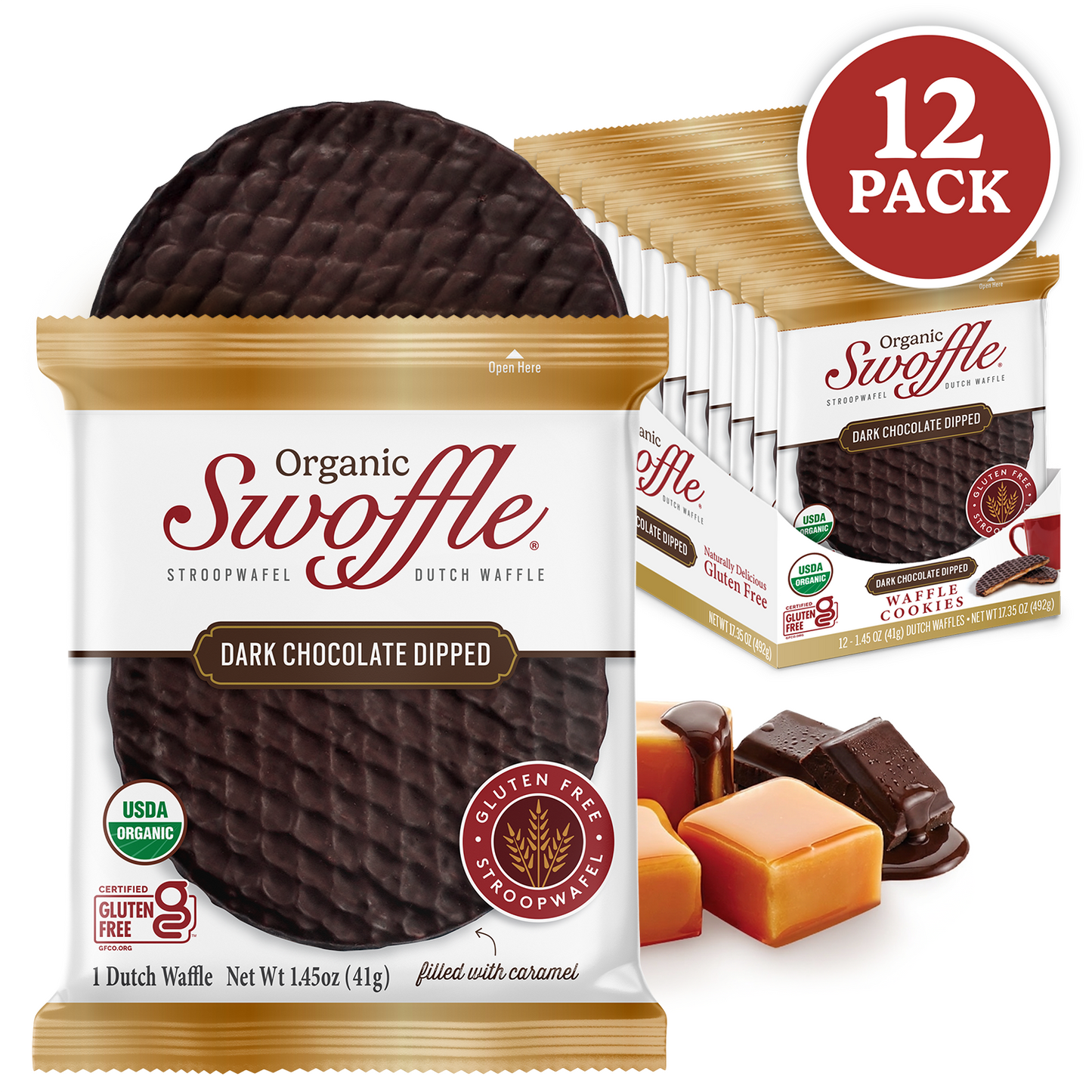 Swoffle Organic Dark Chocolate Dipped 12 Pack