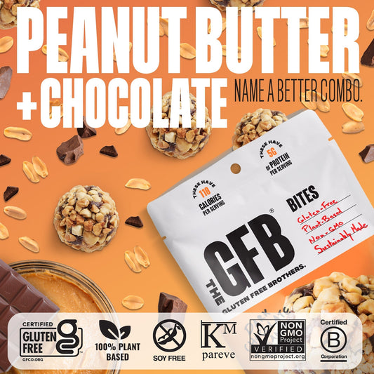 Assorted GFB Bites Best Seller Sample Pack with four gluten-free snack bars from The GFB on a white background.