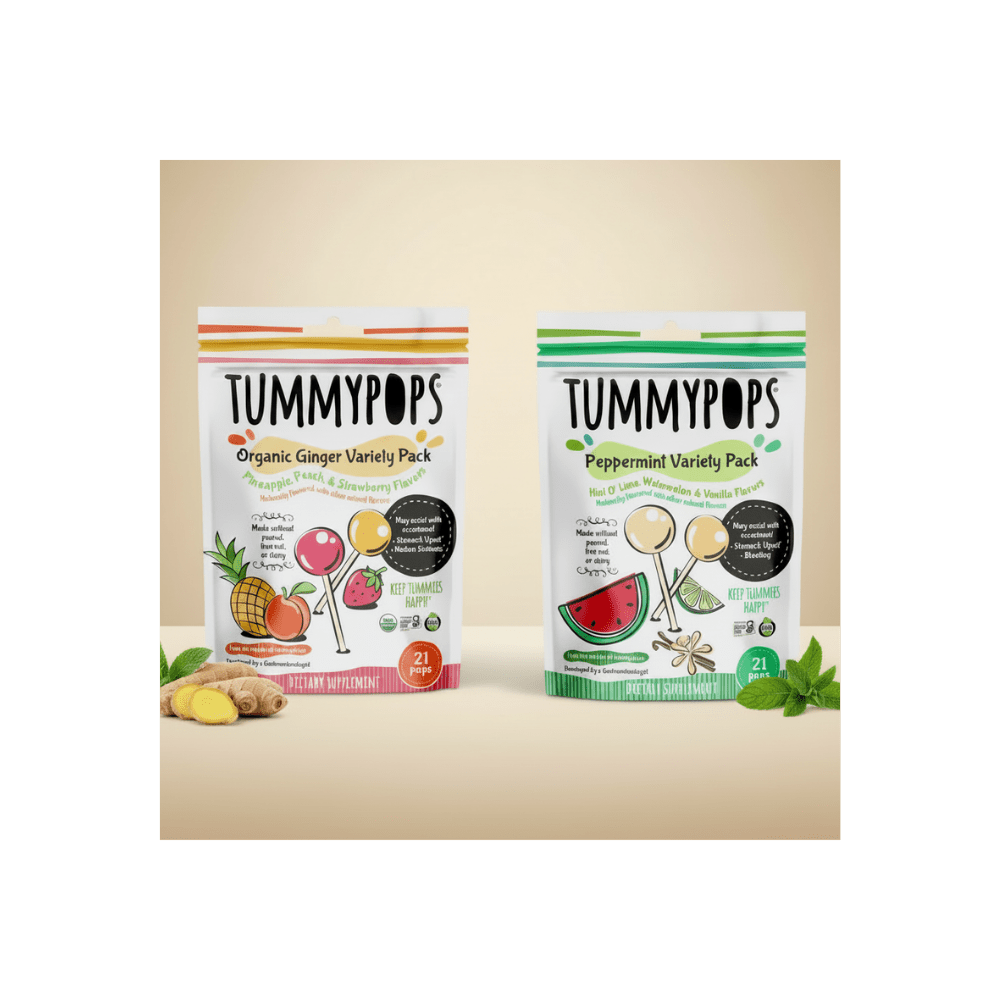 Tummydrops Savings Bundle featuring assorted natural ginger and honey herbal drops in a colorful package.