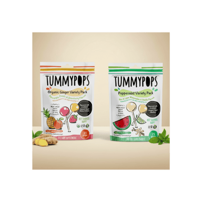 Tummydrops Savings Bundle featuring assorted natural ginger and honey herbal drops in a colorful package.